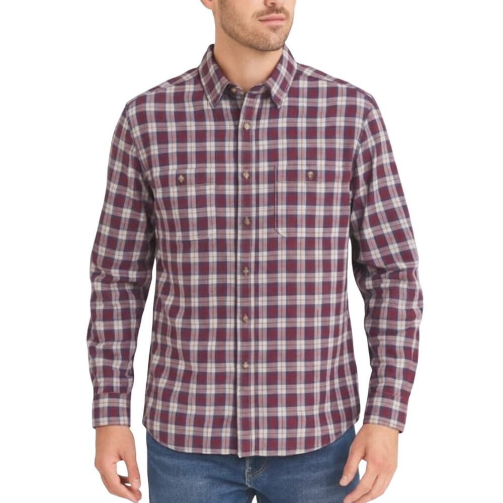 Even Tide Long Sleeve Button-Up Shirt Maroon Plaid Cotton Men's Medium NWT